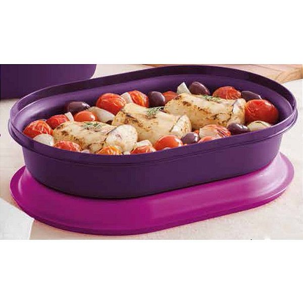 Tupperware Travessa Oval Actualité 2 litros Roxa e Rosa