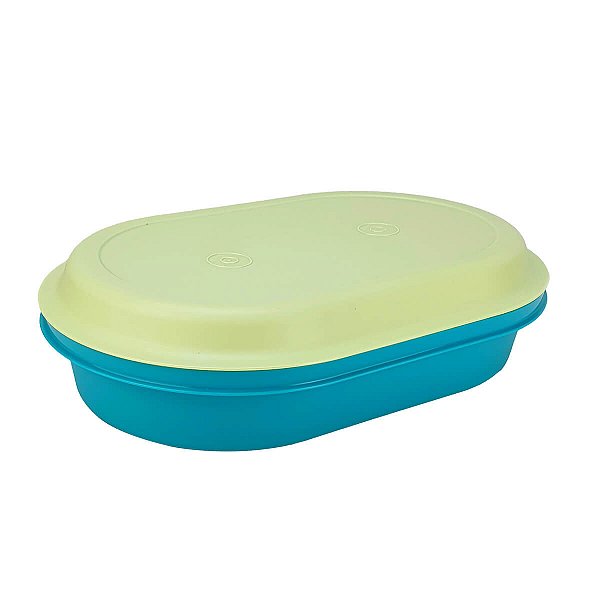 Tupperware Travessa Oval Actualité 2 Litros Azul e Verde