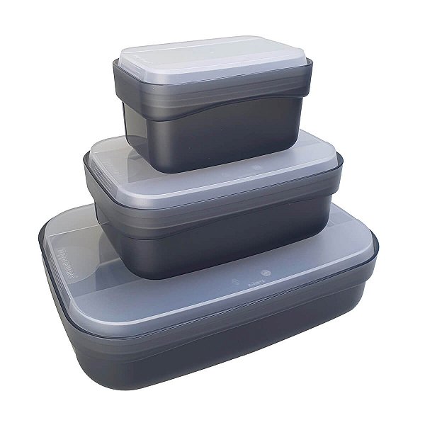 Kit Tupperware Organizador Retangular 3 peças Preto