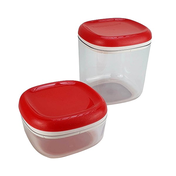 Kit Tupperware Modular Clear Tampa Vermelha com Glitter 2 peças