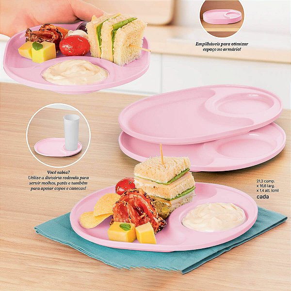 Kit Tupperware Prato com Apoio 4 peças Rosa Sonho