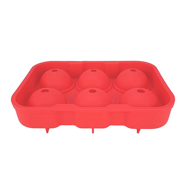 Forma de Gelo 6 Esferas em Silicone com Tampa Vermelho