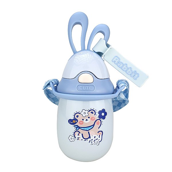 Garrafa Térmica Infantil Aço Inox 350ml Alça Rabbit Azul