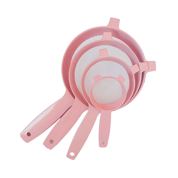 Kit Peneiras de Plástico Rosa 4 peças Mini Pequena Média e Grande