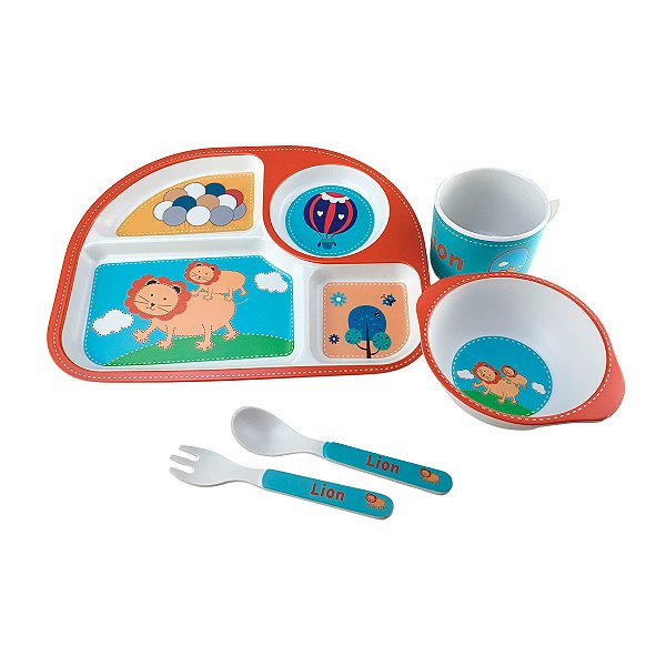 Kit Alimentação Baby Com 5 Peças Em Bambu - Prato, Tigela E Talheres