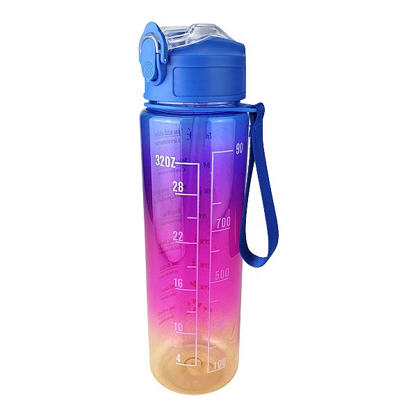 Garrafa de Água 800ml Squeeze Sport com Alça Azul Rosa Amarelo