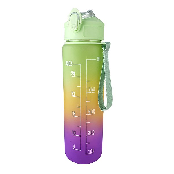 Garrafa de Água 800ml Squeeze Sport com Alça Verde Amarelo Roxo