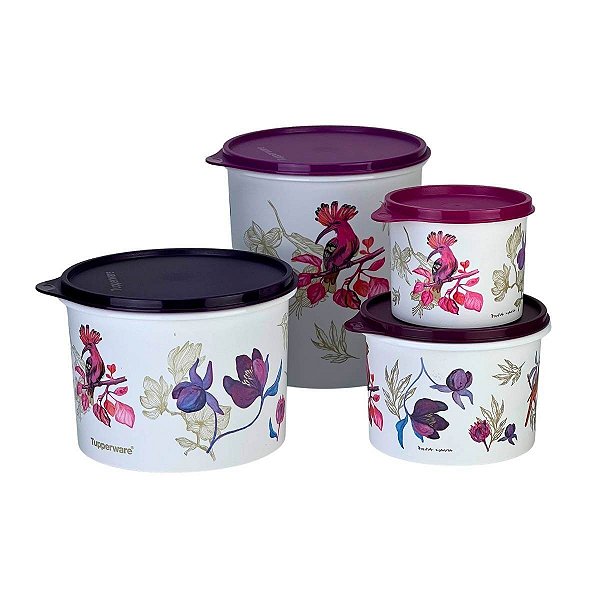 Kit Tupperware Caixas Botânica Aquarela 4 peças