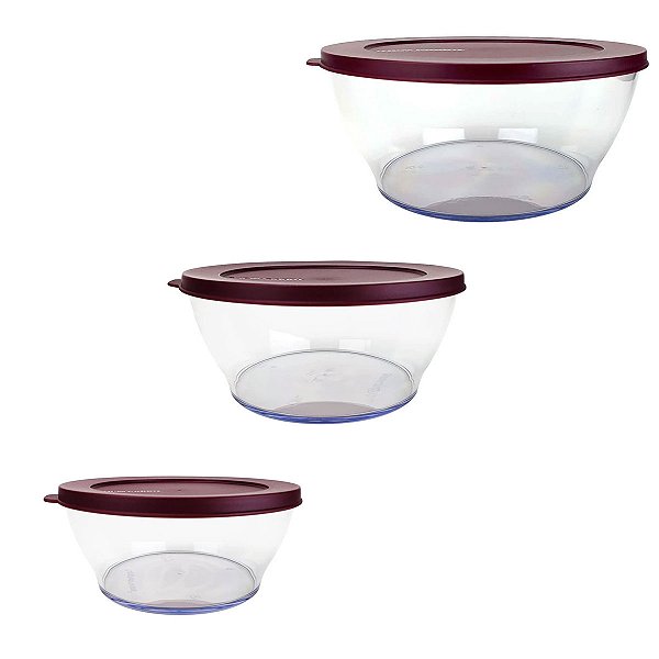 Kit Tupperware Tigela Clear Marsala 3 peças