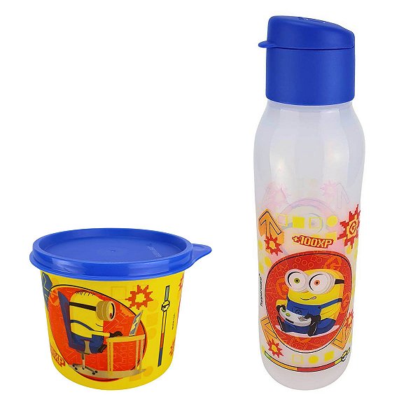 Kit Tupperware Pote Redondinha 500ml + Garrafa Eco Tupper Plus 750ml Minions Gamer