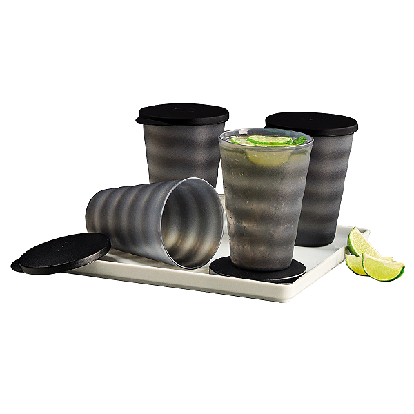 Kit Tupperware Copo Murano 500ml 4 peças Preto