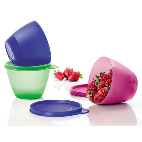 Tupperware Caçulinha 400ml Azul + Verde + Rosa Kit 3 peças