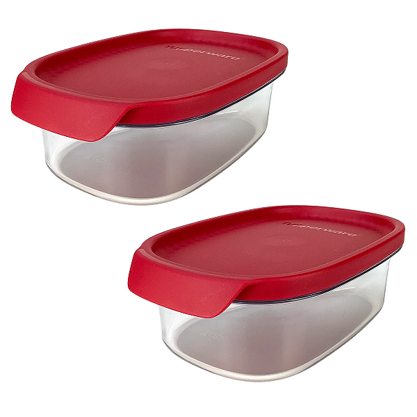 Kit Tupperware Ultra Clear Oval 500ml Transparente e Vermelho 2 peças