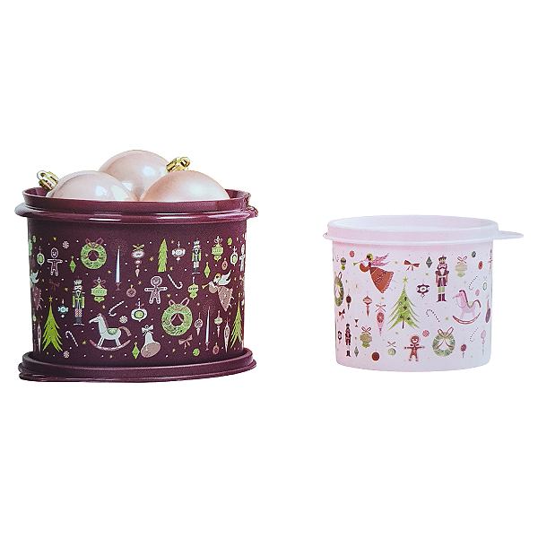Kit Tupperware Caixa 1,1 Litros + Redondinha 500ml Encanto de Natal 2 Peças