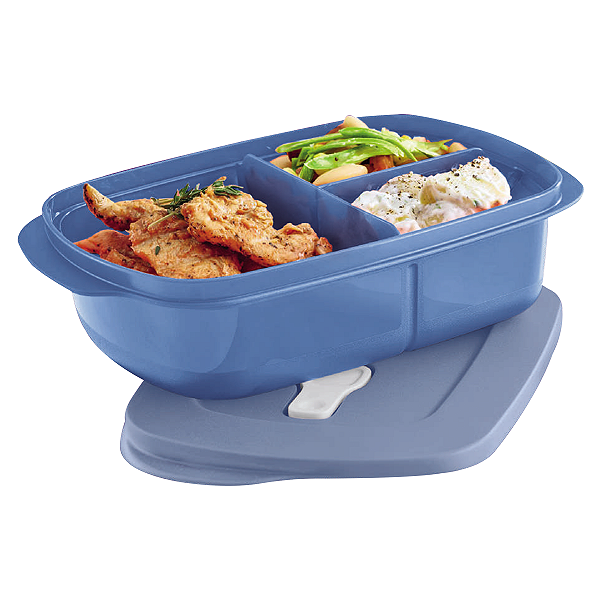 Tupperware Tigela Cristalwave Retangular com Divisórias Geração ll 1 litro Azul Mineral