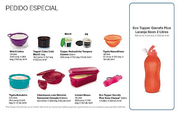 Tupperware Pedido Especial 9 peças + Eco Tupper 2 litros grátis 11/2018