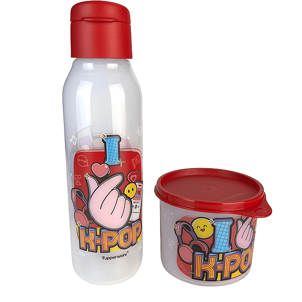 Kit Tupperware Pote Redondinha 500ml + Garrafa Eco Tupper Plus 750ml K-Pop Love 2 peças