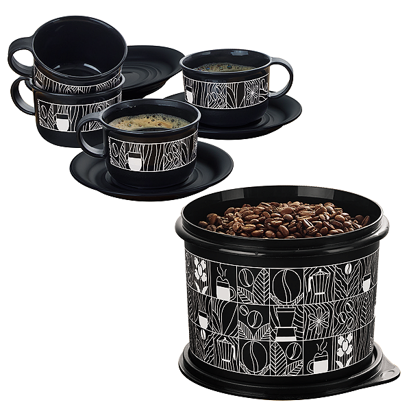 Kit Tupperware Caixa 700g + Xícaras Cantinho do Café 150ml 5 peças