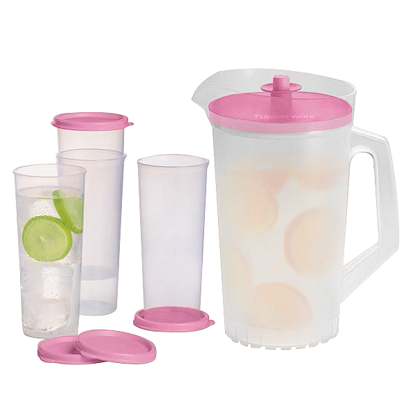 Kit Tupperware A Jarra Litros + Copos 470ml Rosa 5 peças