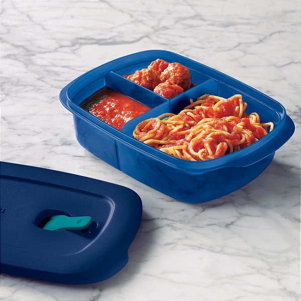 Tupperware Tigela Cristalwave Retangular Com Divisórias Geração ll 1 litro Azul