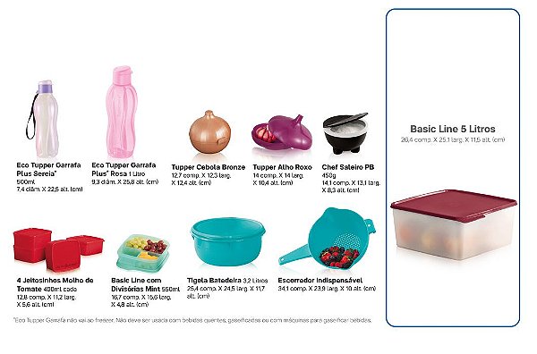 Tupperware Pedido Especial 12 peças + Basic Line 5 litros Grátis 13/2019