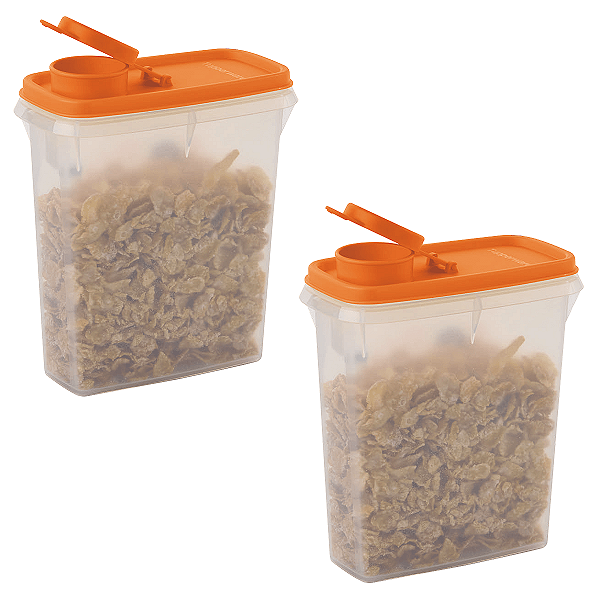 Kit Tupperware Porta Cereais 850ml Laranja 2 peças