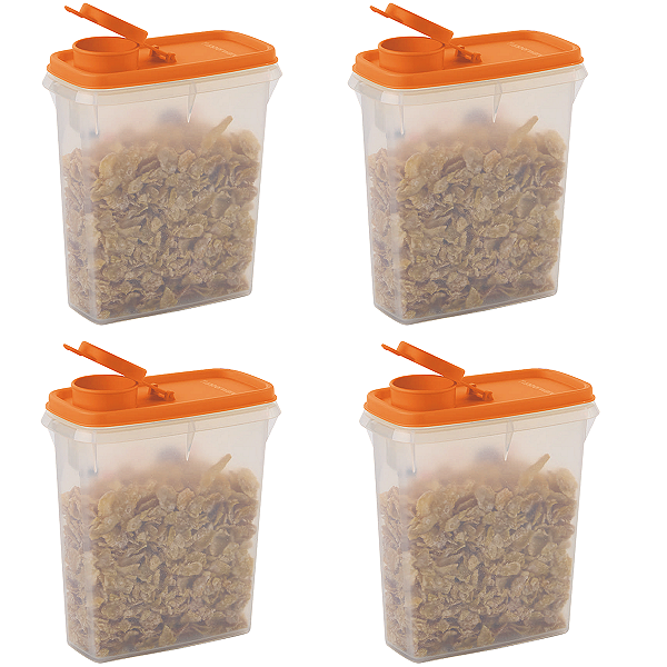 Kit Tupperware Porta Cereais 850ml Laranja 4 peças