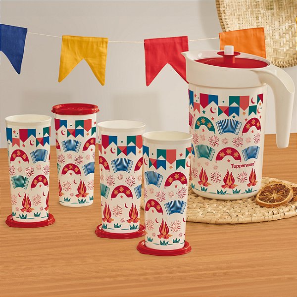Kit Tupperware A Jarra Ilúmina + Copos Sabor de Arraiá 5 peças