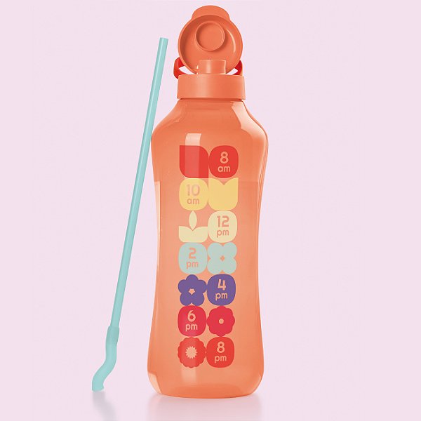 Tupperware Garrafa Aquavibe com Canudo Flexível Laranja 2 litros
