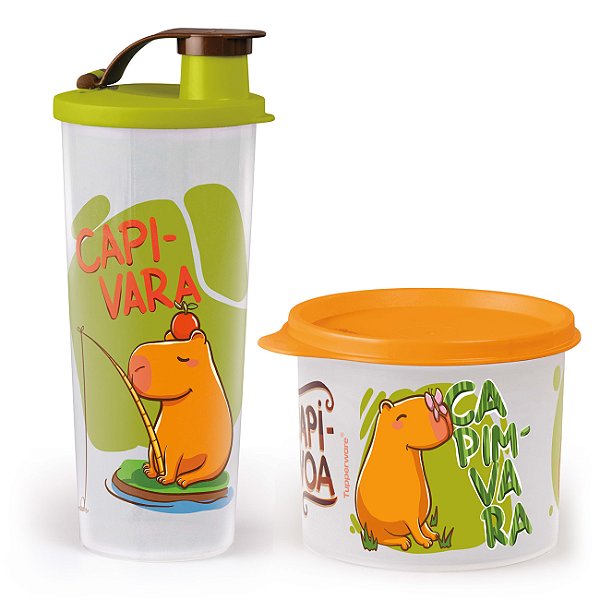 Kit Tupperware Capivaras Copo + Redondinha