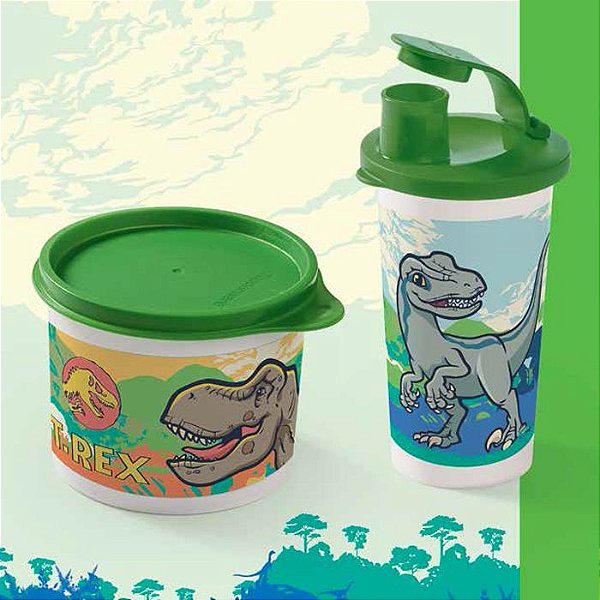 Tupperware Redondinha Jurassic World 500ml + Copo com Bico Jurassic Word 300ml