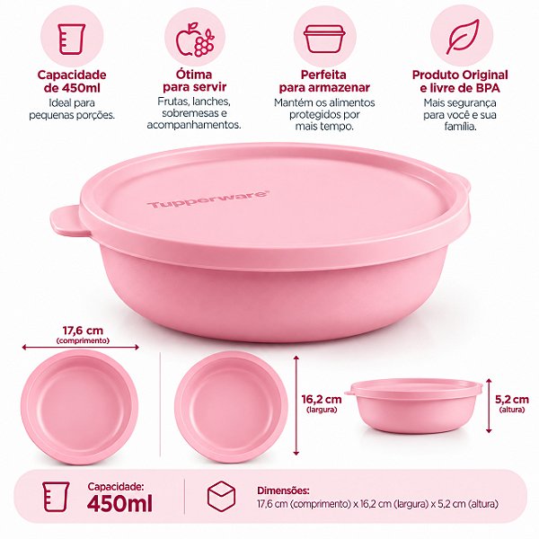 Kit Tupperware Tigela Aloha 450ml Rosa Algodão Doce 2 peças