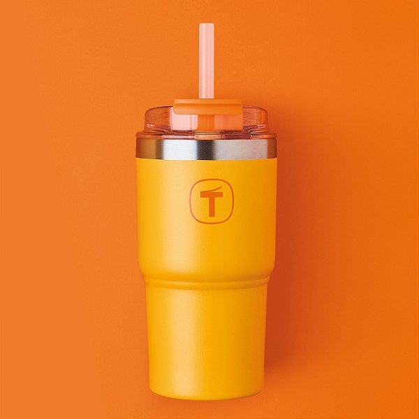 Tupperware Copo Térmico Big T com Canudo 630ml Laranja Damasco