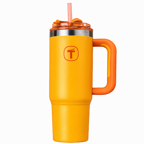 Tupperware Copo Térmico Big T com Canudo 1,1 litro Laranja Damasco