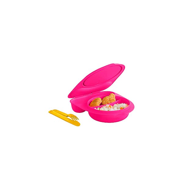 Tupperware Prato Infantil Rosa com Colher Amarela