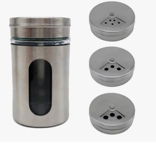 Saleiro e Pimenteiro Porta Tempero Aço Inox Luxo com Visor