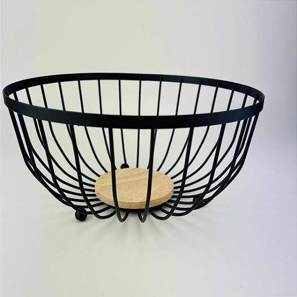 Fruteira de Mesa Aramada e MDF Preto 25cm