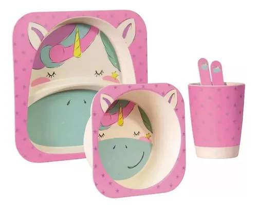 Kit Refeição Infantil Unicórnio 5 Peças