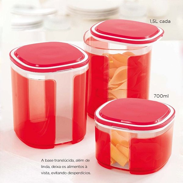 Tupperware Pote Visual Kit 3 peças Vermelho