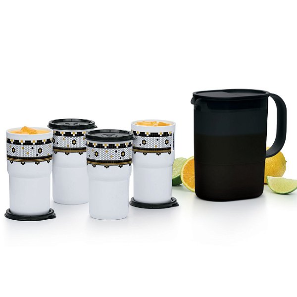 Kit Tupperware Jarra + Copos Colors Ladrilhos 5 peças