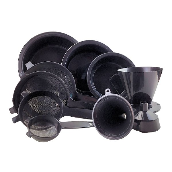 Conjunto Utensílios de Cozinha Preto 10 Peças - Peneiras, Bacias, Funil e Filtro