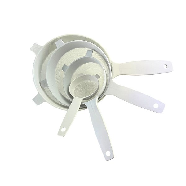 Kit Peneiras Plástico Mini Pequena Média Grande Branco
