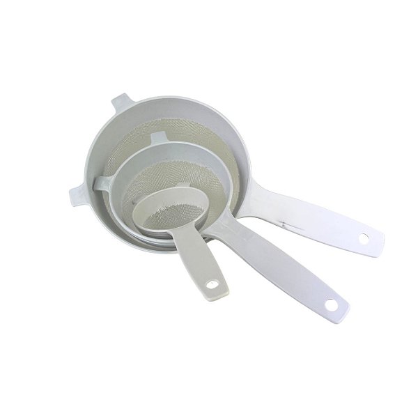 Kit Peneiras de Plástico 3 Peças Mini Pequena Média Branco
