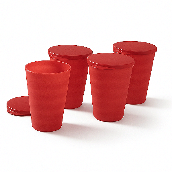 kit Tupperware Copo Murano 500ml Vermelho 4 peças