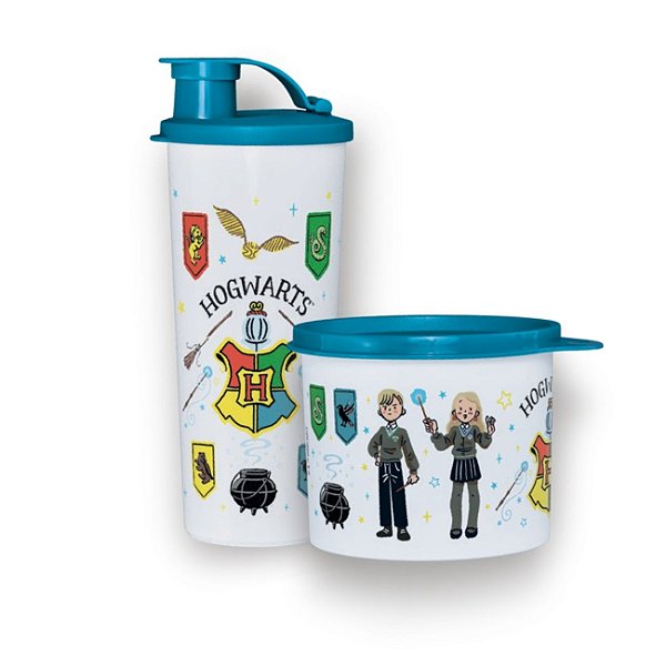 Kit Tupperware Redondinha + Copo com Bico Casas de Hogwarsts