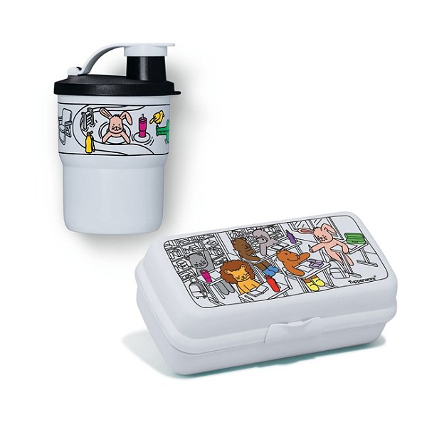 Kit Tupperware Copo com Bico 470ml + Porta Sanduíche Retangular Criar e Brincar 2 peças