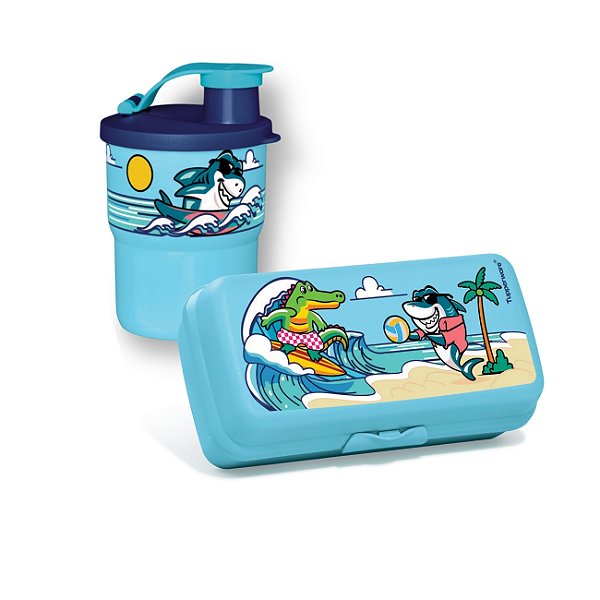 Kit Tupperware Copo com Bico 470ml + Porta Sanduíche Retangular Surf 2 peças