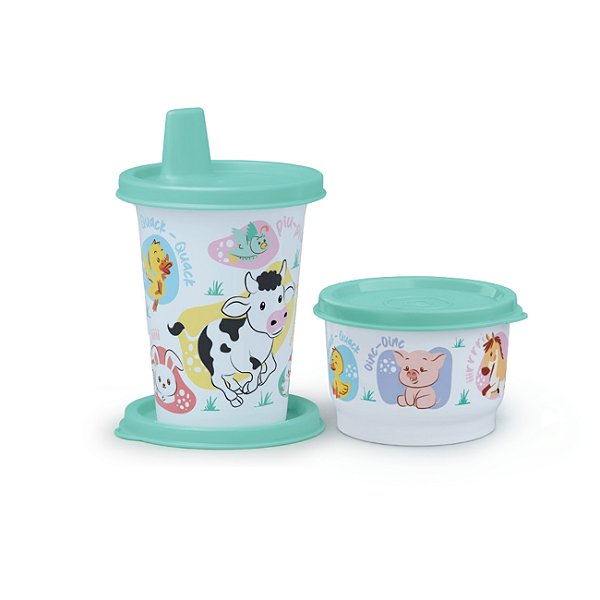 Kit Tupperware Copinho com Bico 200ml + Potinho 140ml Baby Fazendinha 2 peças