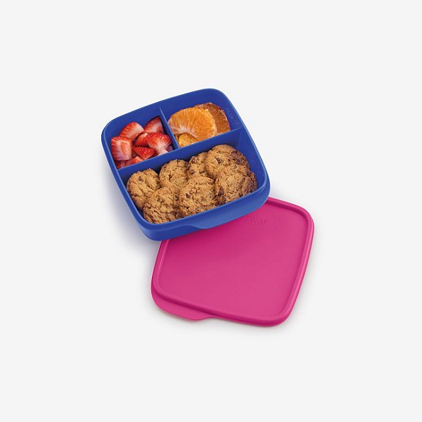 Tupperware Basic Line com Divisórias 550ml Azul e Rosa Pink