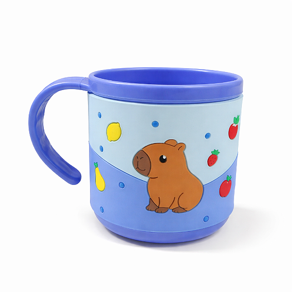 Caneca Infantil Capivara Emborrachada Alto Relevo 3D 200ml Azul